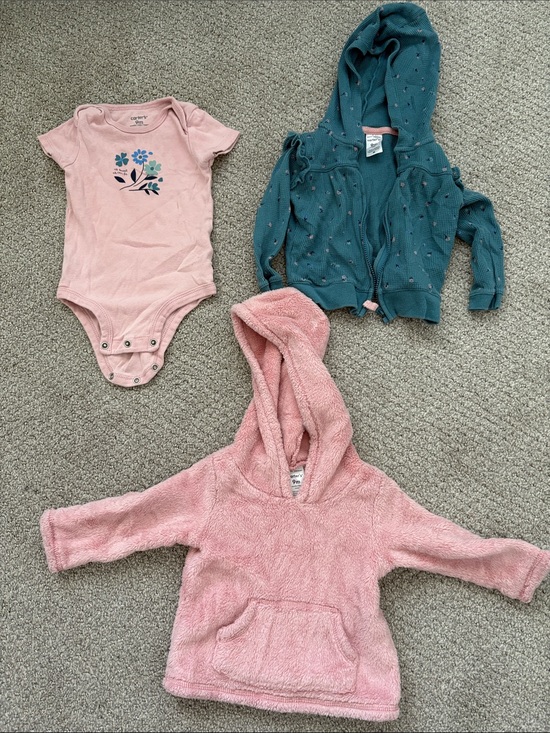 Carter's Other - Carter's Pink Floral Bodysuit with Teal Zip Hoodie & Soft Pink Plush Pullover